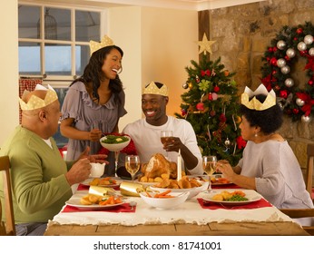 Adult African American Family Having Christmas Dinner