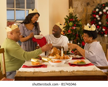 Adult African American Family Having Christmas Dinner