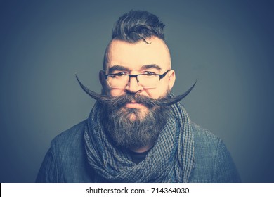 Adult Bearded Man Very Long Mustache Stock Photo 714364030 | Shutterstock