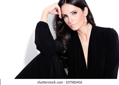 Adult Beautiful Black Hair Stylish Woman Portrait Studio Shot