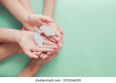 Adult and child hands holding lung, world tuberculosis day, world no tobacco day, lung cancer,  Pulmonary hypertension, Pneumonia, copd, eco air pollution,long covid, respiratory and chest concept