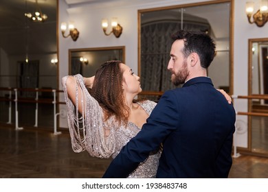 Adult Couple Dancing Expressive Partner Dance In Empty Ballroom