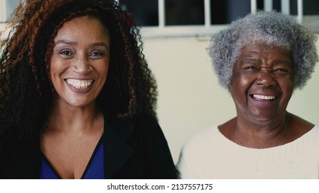 Adult Daughter And Senior Mother Portrait Faces Authentic Real Life Laugh And Smile Emotion