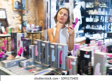 Adult Female Purchaser Touching Dildo Modern Stock Photo Shutterstock