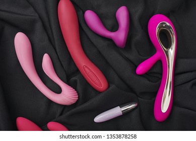 Adult Gifts For Couples. Close Up Photo Of Colorful Various Sex Toys: Dildos Prostate Massager, G-spot Vibrators And Others.