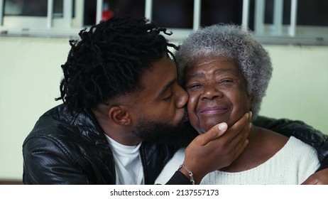 Adult Grandson And Senior Grandmother Love And Affection Authentic Real Life Family Moment