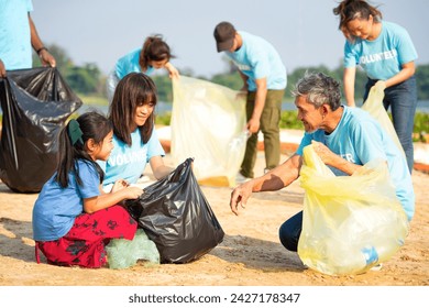 adult help children collect and separate plastic bottle for reuse,concept of environmental conservation,  campaign, awareness, support  - Powered by Shutterstock