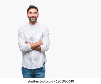 Adult Hispanic Man Over Isolated Background Happy Face Smiling With Crossed Arms Looking At The Camera. Positive Person.