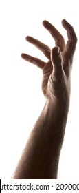 Adult Male Arm Reaching Up On White, Partial Silhouette