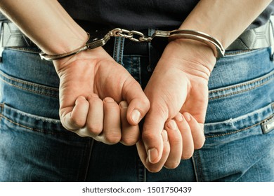 Adult Male Arrested Handcuffed Under Arrest Stock Photo 1501750439