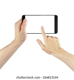 Adult Man Hands Using Digitally Created Generic Smartphone, Isolated