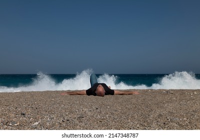 Adult Man Lying Down On Beach