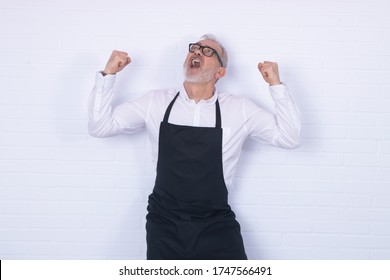 adult man in shopkeeper uniform or warehouse isolated