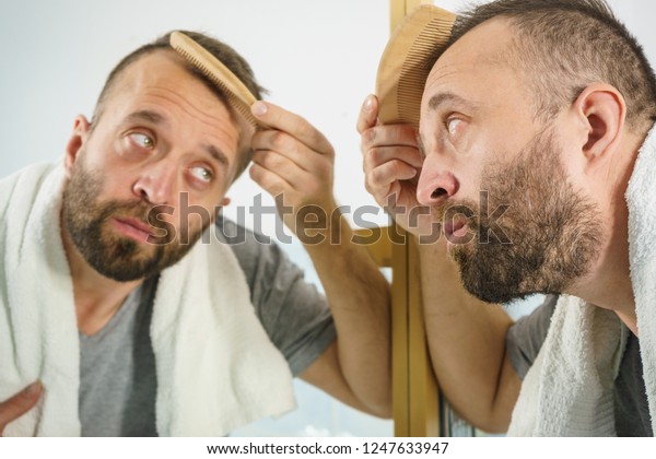 Adult Man Standing Front Bathroom Mirror Stock Photo Edit Now