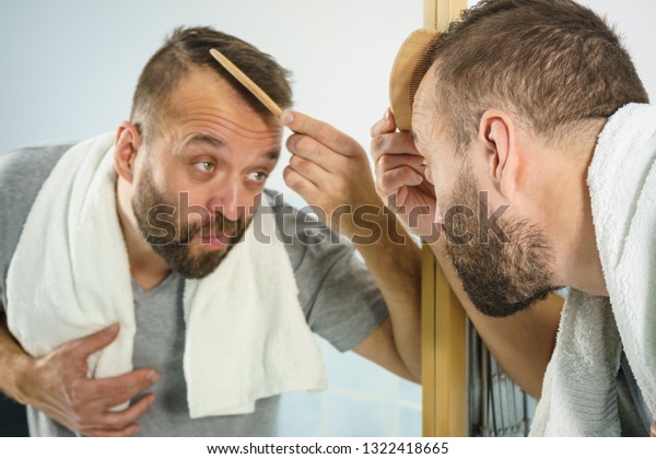 Adult Man Standing Front Bathroom Mirror Stock Photo Edit Now