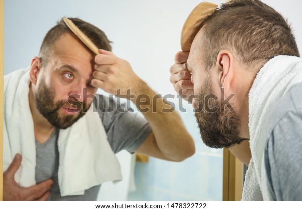 Adult Man Standing Front Bathroom Mirror Stock Photo Edit Now