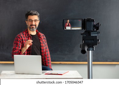 Adult Man Teacher Is Filming Movie For Online Education.