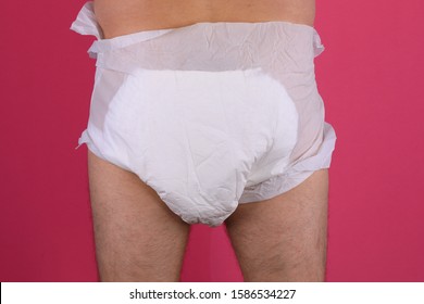 Adult Man Wearing Incontinence Diaper