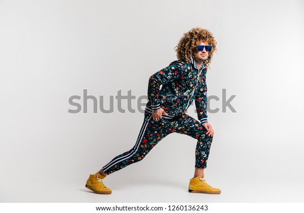 Adult Positive Smiling Funky Man Curly Stock Image