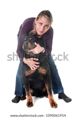 Similar – Pretty blond woman with her two dogs