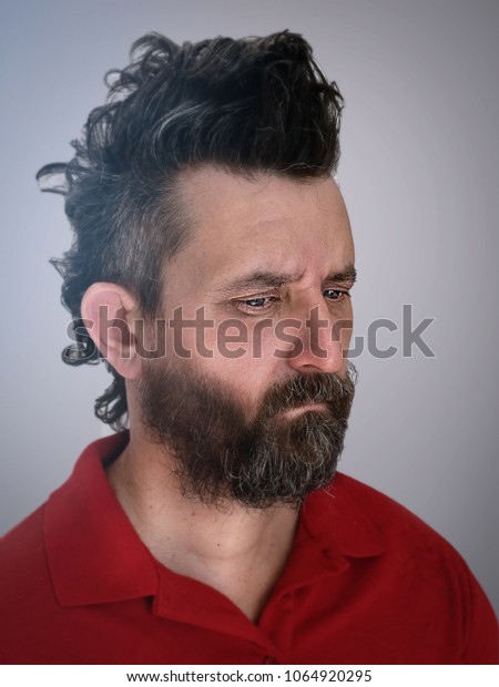 Adult Serious Thoughtful Brutal Brunette Man Stockfoto