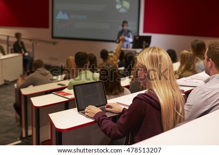 Adult student using laptop computer at a university lecture ストックフォト © 