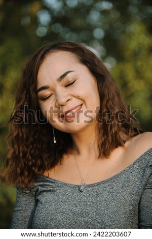 Similar – Image, Stock Photo Portrait of a beautiful young woman outdoor smiling