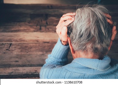 Adult Woman Has A Headache. She Sitting Head In Hands On Dark Black Room. Concept Dramatic Loneliness, Sadness, Depression, Sad Emotions, Cry, Disappointed,healthcare, Pain.