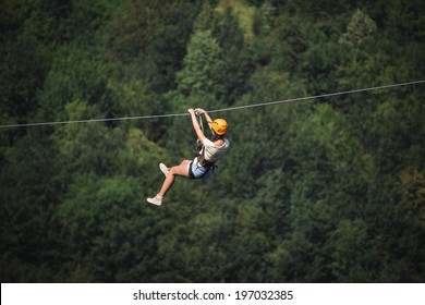 Adult Woman On Zip Line