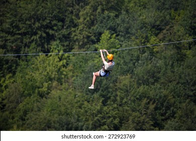 Adult Woman On Zip Line