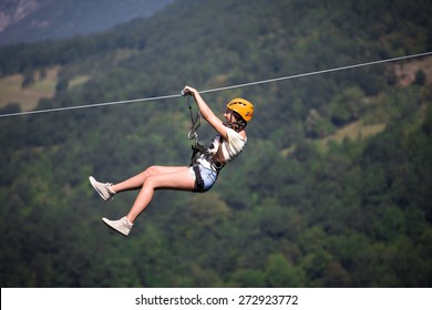 Adult Woman On Zip Line