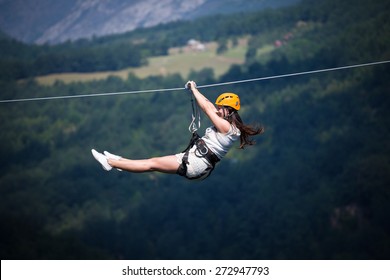 Adult Woman On Zip Line