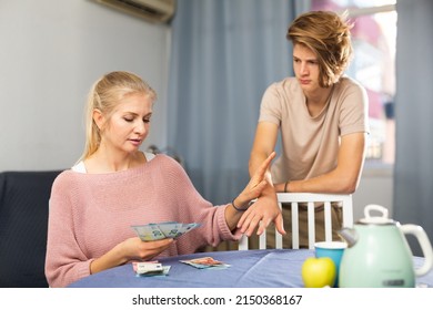 Adult Woman Sitting Home Table Counting Stock Photo 215