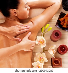 Adult Woman In Spa Salon Having Body Relaxing Massage. 