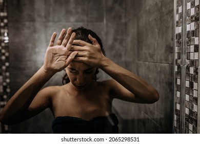 Adult Woman, Trying To Calm Herself Down After A Traumatic Experience.