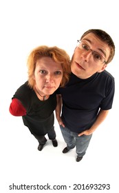 Adult Woman And Young Man Looking At You (fisheye Lens)