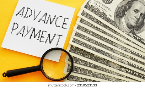 Advance payment is shown using a text and photo of dollars