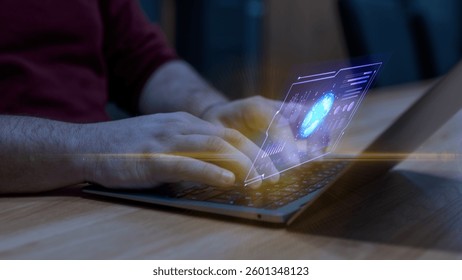 Advanced AI Data Visualization on a Laptop with Futuristic Digital Analytics