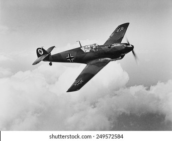 Advanced BFW German Fighter Aircraft In Flight, 1937. Manufactured By The Bayerische Flugzeugwerke AG. It Had All Metal Frame Construction, A Closed Canopy And Retractable Landing Gear.