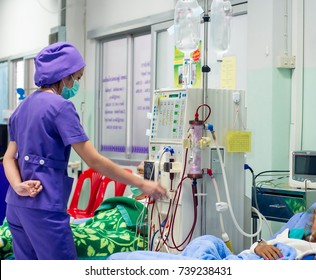 Advanced Dialysis Equipment In Hospital, Nurse And Pateint