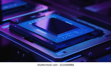 Advanced Processor during Production at Semiconductor Foundry in Bright Environment.