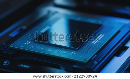 Advanced Processor during Production at Semiconductor Foundry in Dark Environment.