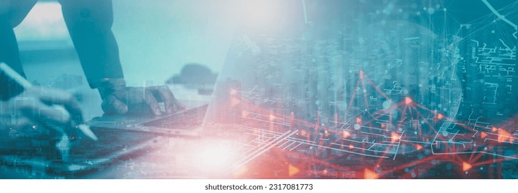 Advanced programmer working with computer build smart city network control system with artificial intelligence or AI digital connection Internet network global with develop network information system