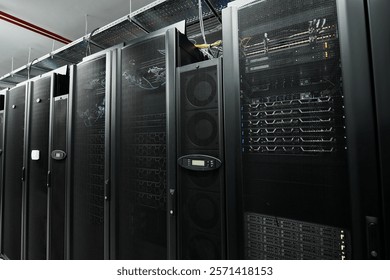 Advanced server room with high-tech hardware supporting cloud computing activities.