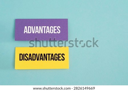 Advantages and disadvantages concept representing a comparison of benefits and drawbacks for business decision-making and presentations, shown on a pastel blue background.