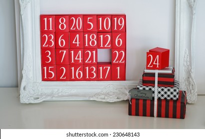 Advent Calendar And Christmas Presents Christmas Eve Concept Stock Photo