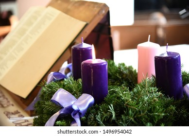 Advent Candles In A Church.