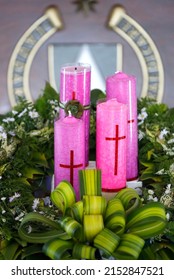  Advent Wreath With Candles In A Catholic Church.  Bien Hoa. Vietnam. 