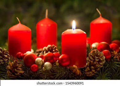 Advent wreath with candles on the first Sunday in Advent