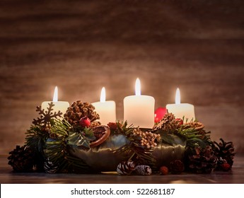 Advent  wreath with four burning candles  